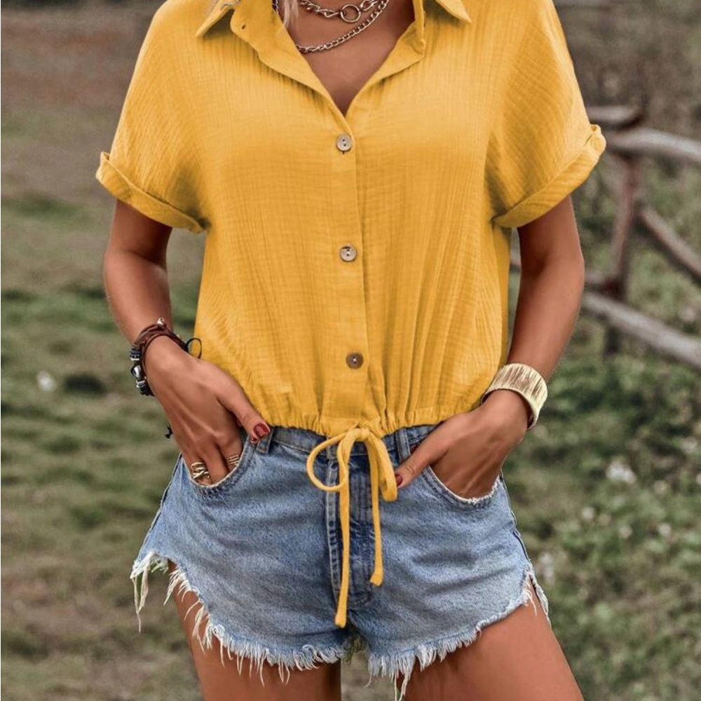 SHEIN Lune Button-Up Drawstring Hem